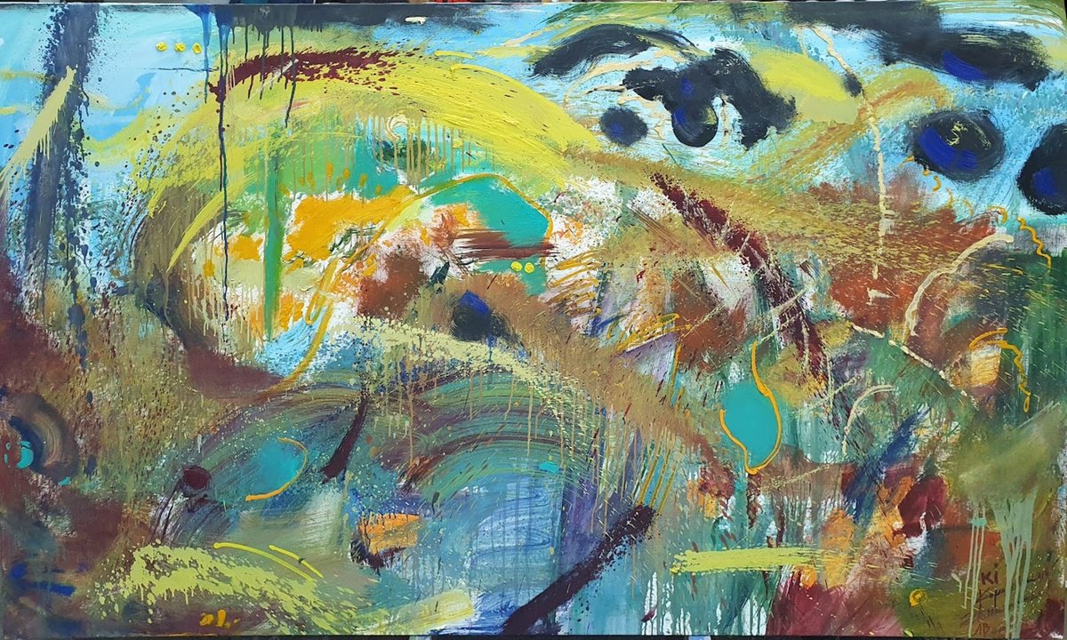 Impressionistic Abstract Oil Painting By Anatolii Varvarov, 79 X 51, Procession, Original Artwork