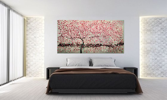 Wunschbaum - Supersize acrylic abstract painting cherry blossoms nature painting canvas wall art