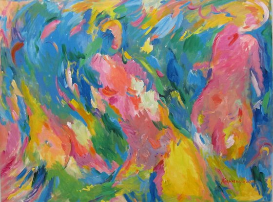 MOONLIGHT - abstarct nude art, original oil painting, large size, pastel colours
