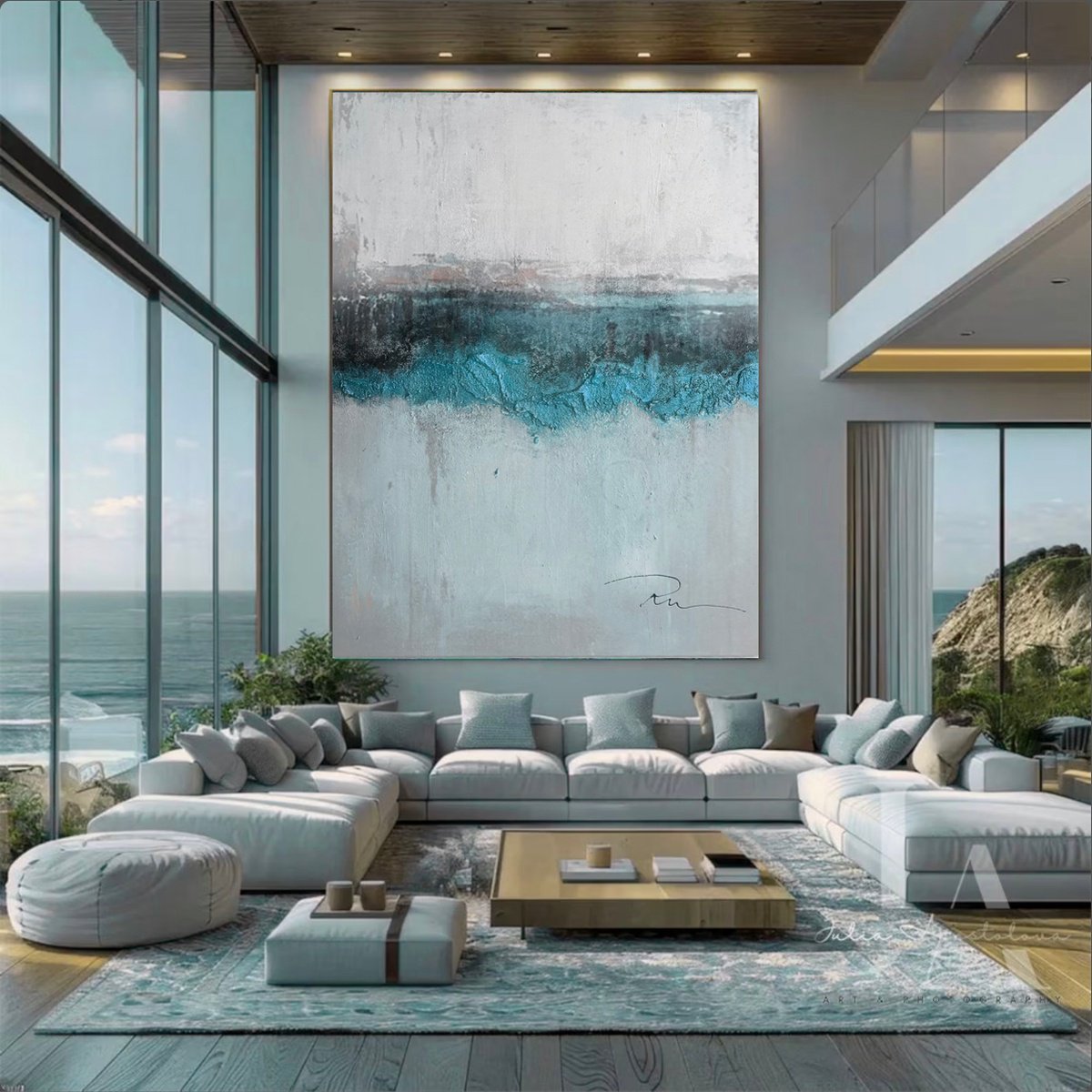 Abstract Acrylic Painting By Indie Ru, 59 X 79, Turquoise Abstract Texture, Original Artwork