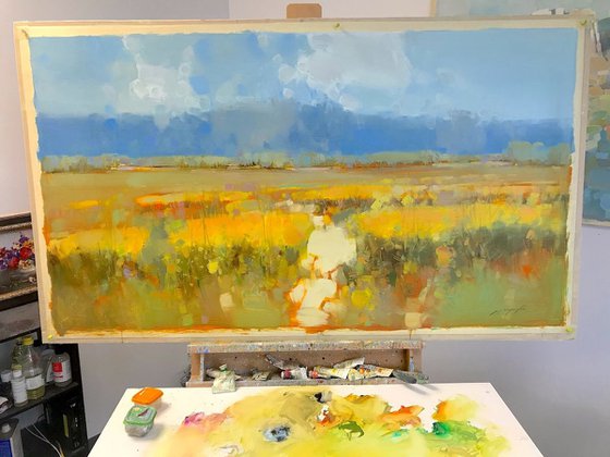 Field of Flowers, Original oil painting, One of a kind Signed