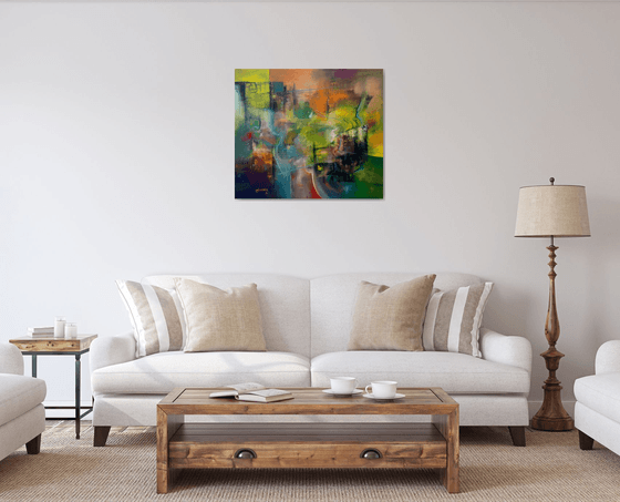 Immaterial Landscape, Home painting, Colorful art, Abstract Landscape, Blue green orange colorful oil on canvas