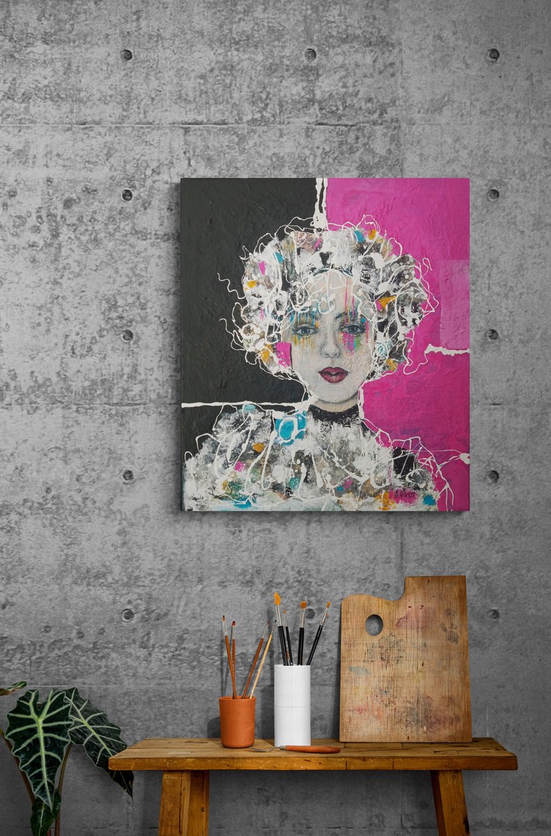 Expressive Portrait Acrylic Painting By Sylvie Oliveri, 24 X 29", Alba...special Price., Original Artwork