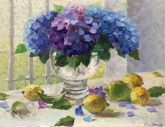 Still Life with Hydrangeas and Lemons