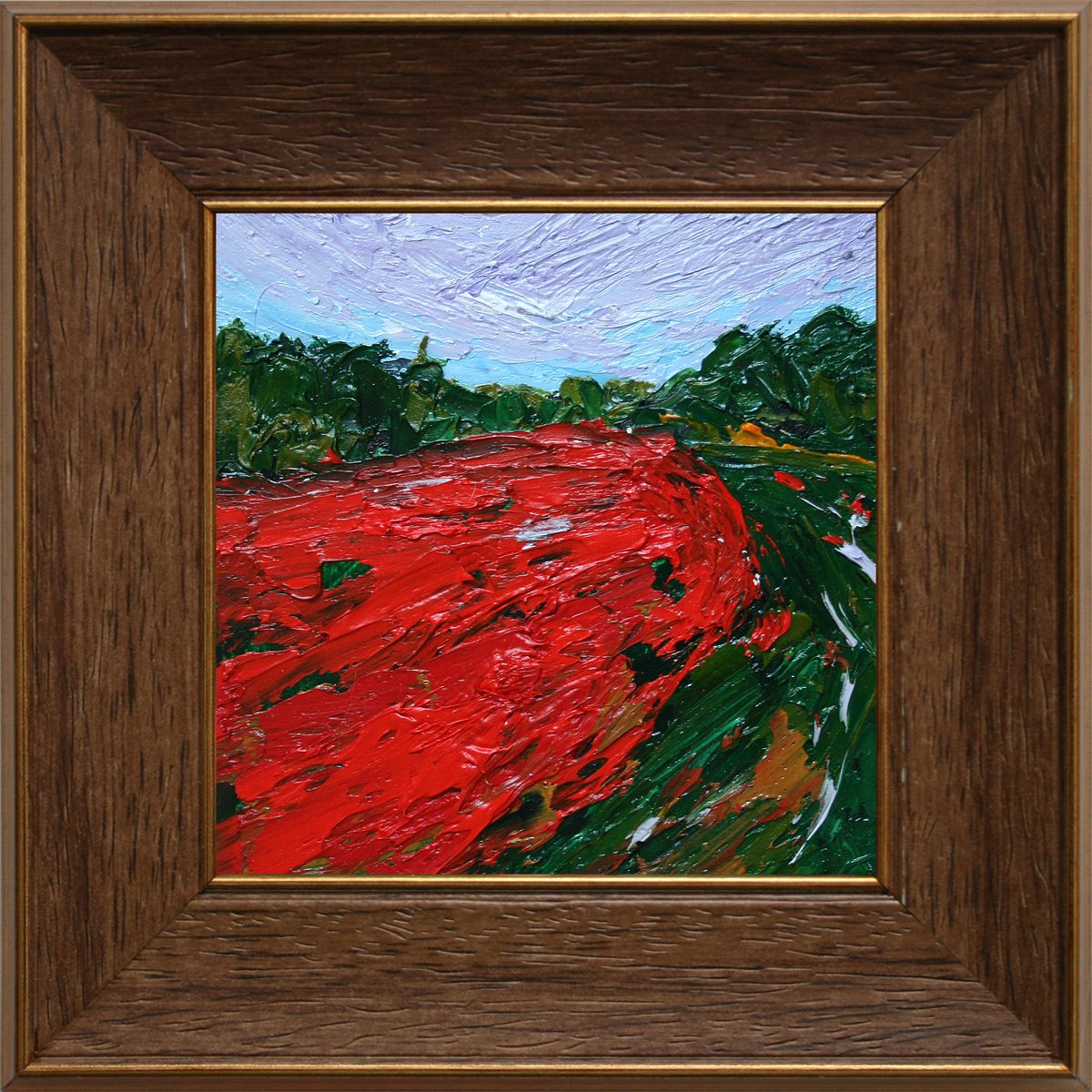 Abstract Landscape Oil Painting By Salana Art / Svetlana Samovarova, 6 X 6", Poppy Fields Iv, Original Artwork