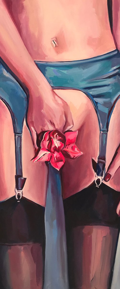 FLOWER - erotic art, original oil painting, naked woman, home decor by Sasha Robinson