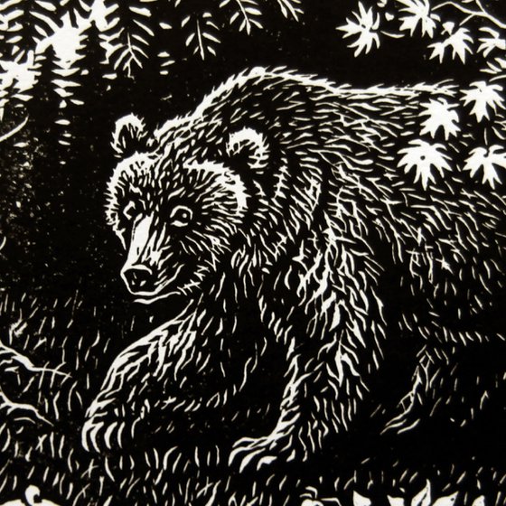 Bear linocut print.