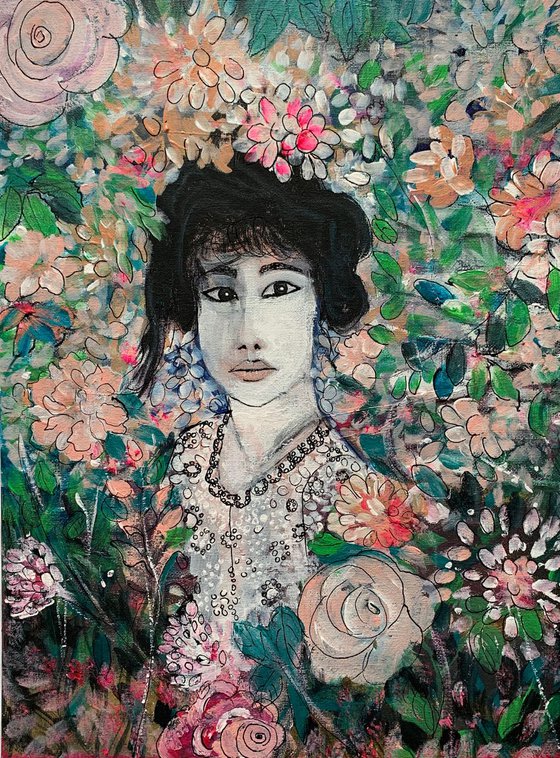 Woman Portrait Wall Decor Acrylic Painting on Canvas, Original Paintings, Fine Art Canvas Paintings, Oriental Inspiration, Geisha Artwork, Gift Ideas