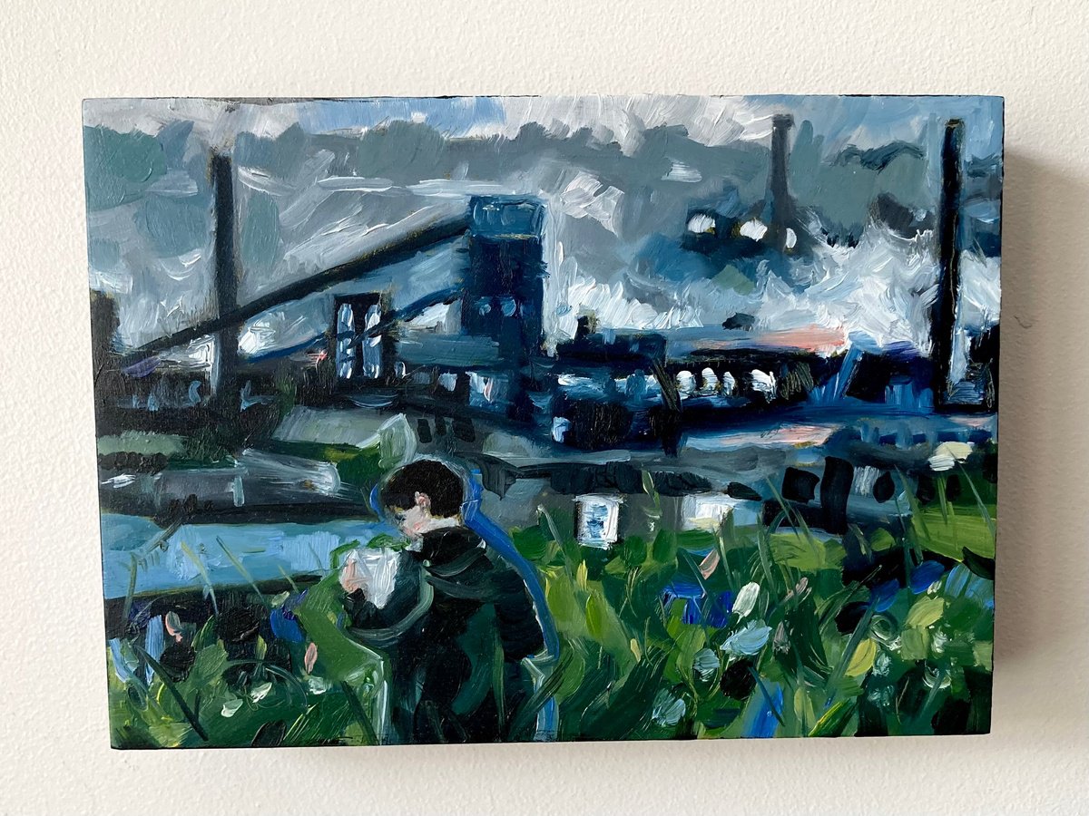 Expressive Landscape Oil Painting By Sarah Bale, 7 X 5", Colliery Landscape, Original Artwork