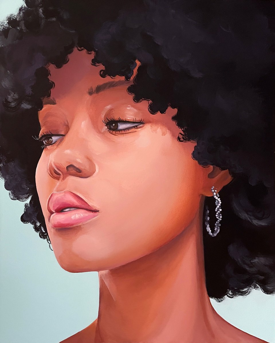 Portrait Acrylic Painting By Elina Zelena, 16 X 20, Dark-Skinned Beautiful Woman, Original Artwork