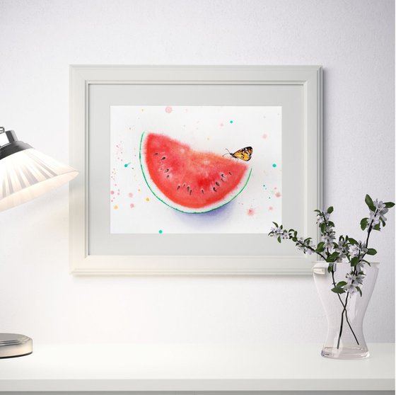 Butterfly On Slice Of Watermelon