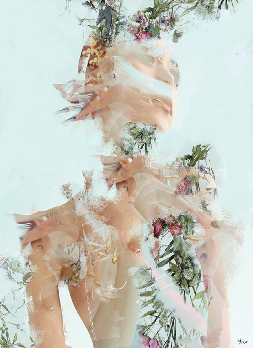 Illustrative Portrait Photograph By Bojan Jevtic, 31 X 43, Living With The Flowers, Original Artwork