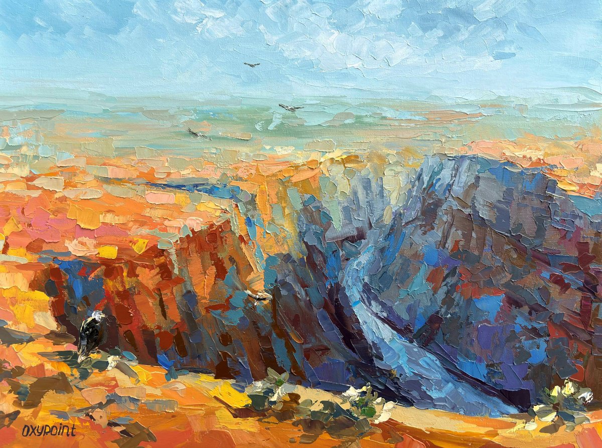 Impressionistic Landscape Oil Painting By Oxypoint, 16 X 12", "Grand Canyon", Original Artwork