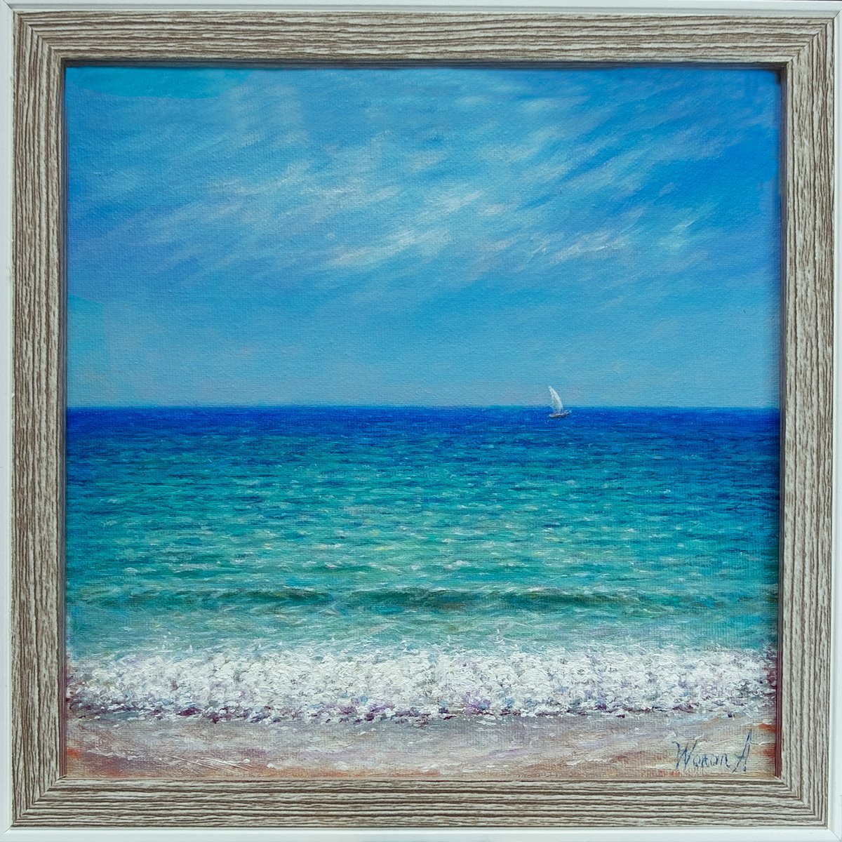 Impressionistic Landscape Oil Painting By Anastasia Woron, 9 X 9, The Midday Sea., Original Artwork