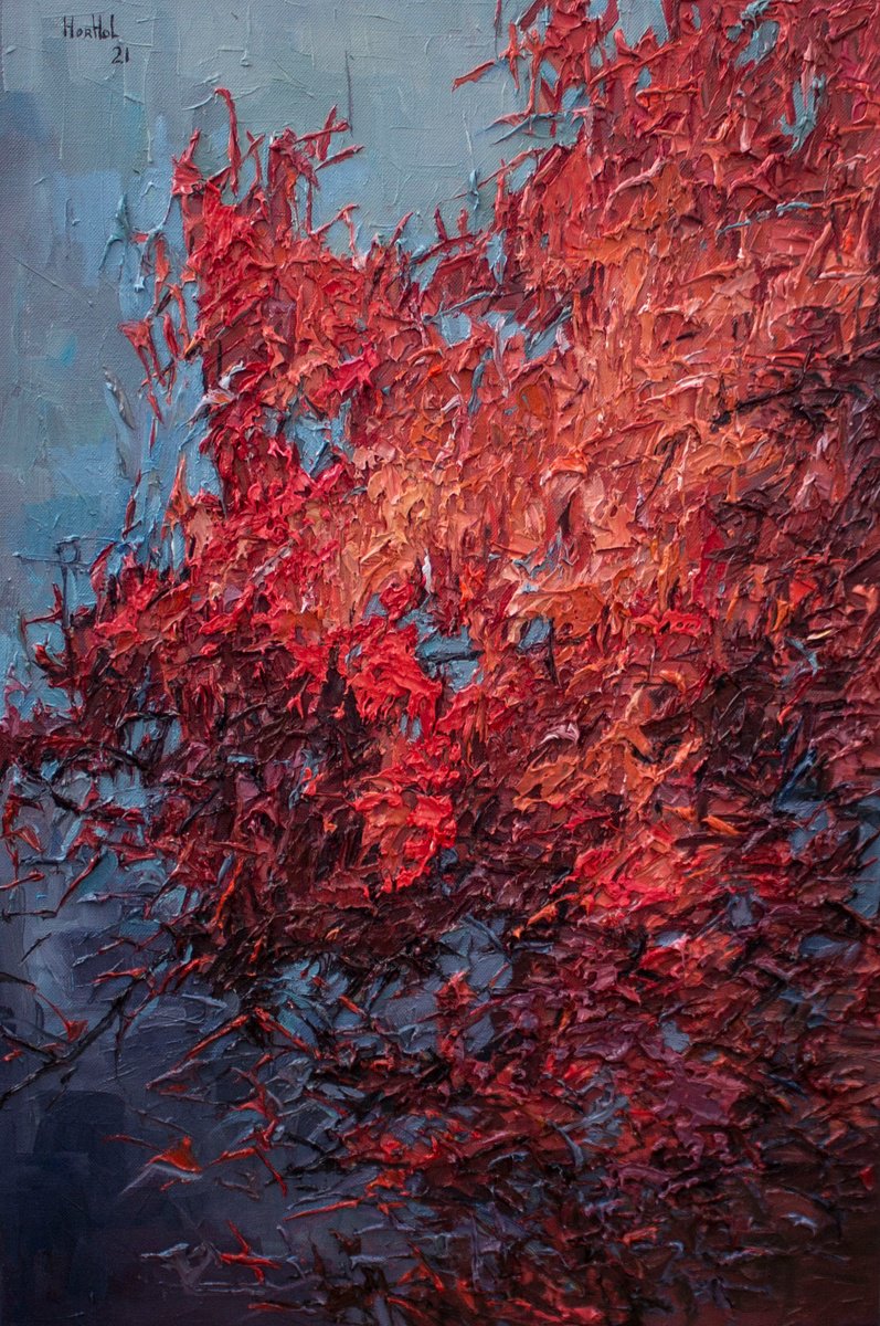 Organic Abstract Oil Painting By Olena Horhol, 16 X 24", Fall (7), Original Artwork