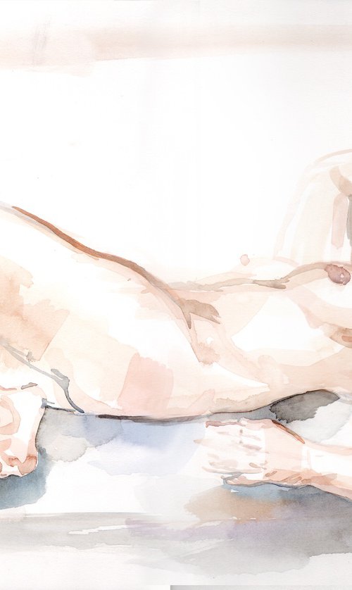 Female Nude reclining on pillows by Darya Tsaptsyna