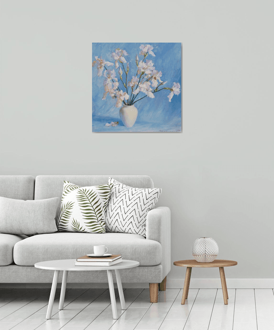 Light Irises on blue