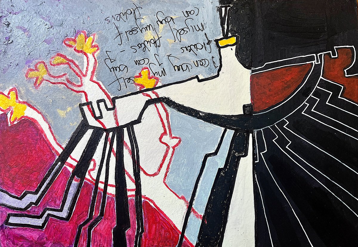 Abstract Acrylic Painting By Marita Tobner, 8 X 6", I Can Buy Myself Flowers, Original Artwork