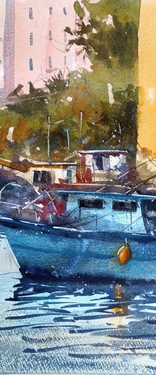 Camogli blue boat by Tollo Pozzi