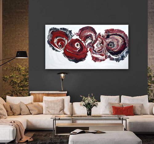 Red Melody -  Large Abstract Painting by Nataliya Stupak