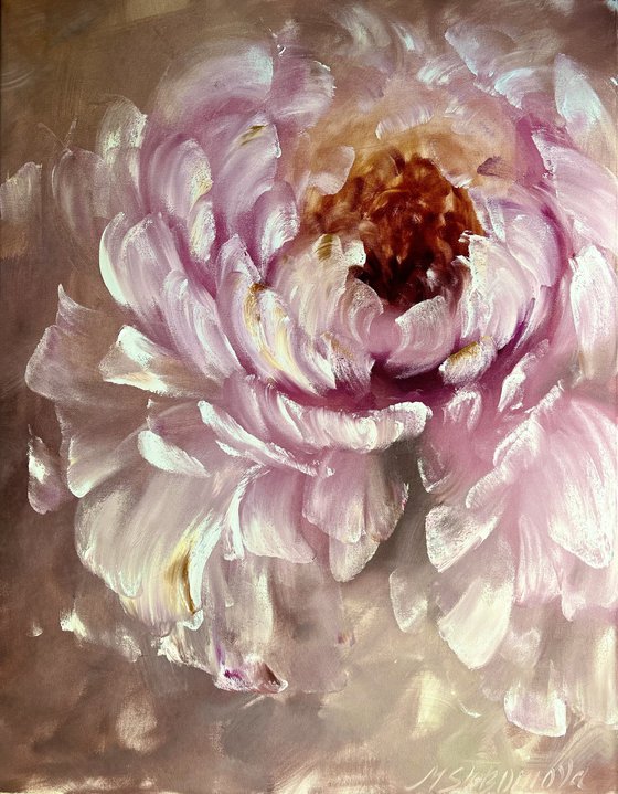 Beige abstract flower set 2 - art of peonies delicate petals.