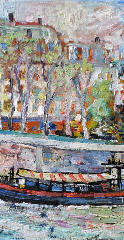 Old barge and spring Paris. by Nikifor Swiristuhin