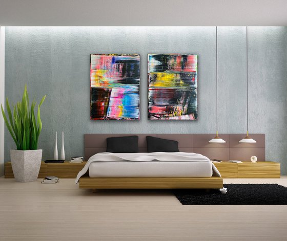 "Bring It In For The Real Thing" - Save As A Series - Original PMS Large Abstract Acrylic Painting Diptych On Canvas - 60" x 40"