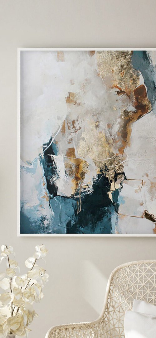 "Sobriety 2" Navy gold abstract acrylic art by Yana Sagan