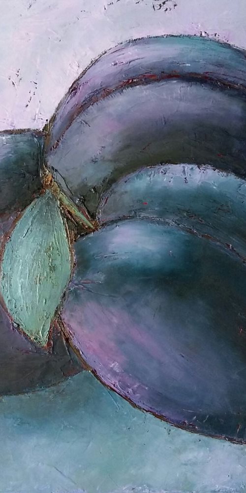 Lilac still life with plums, 60x50 cm, original oil painting FREE SHIPPING by Larissa Uvarova