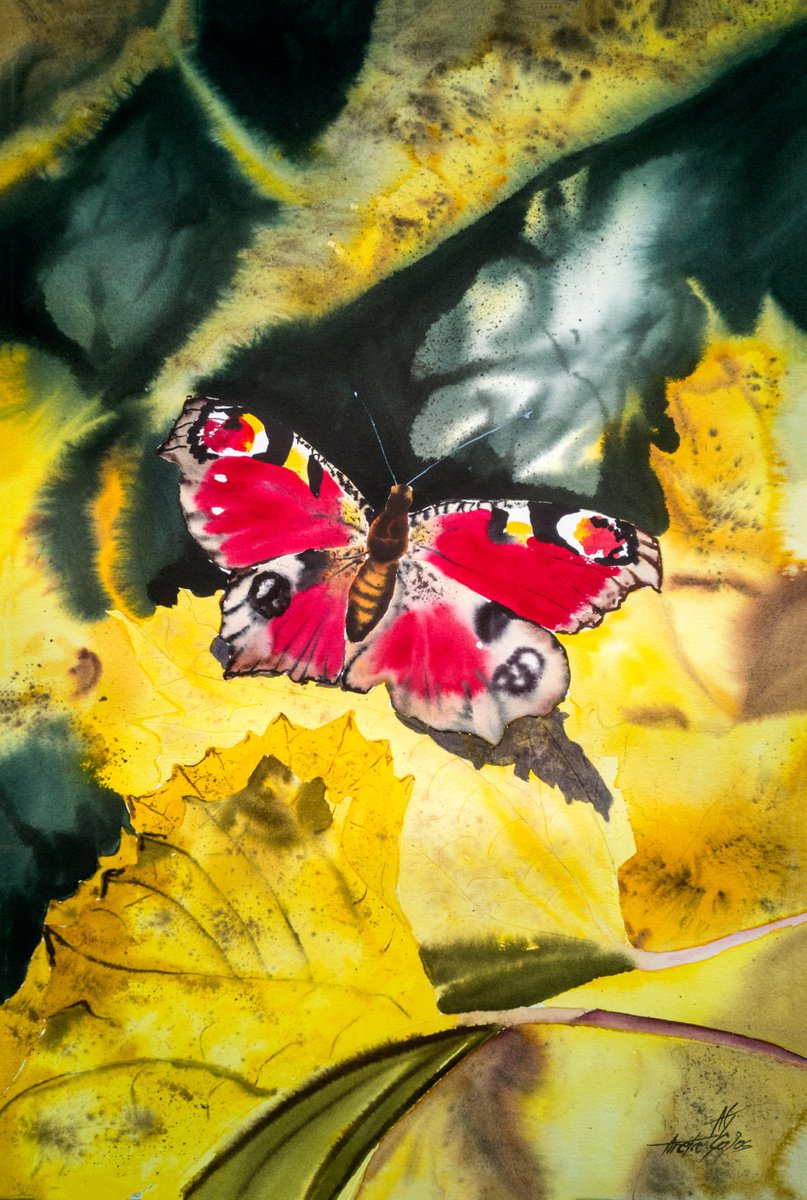 Impressionistic Animal Watercolour By Aneta Gajos, 15 X 22, Autumn Butterfly 1 - Diptych, Original Artwork