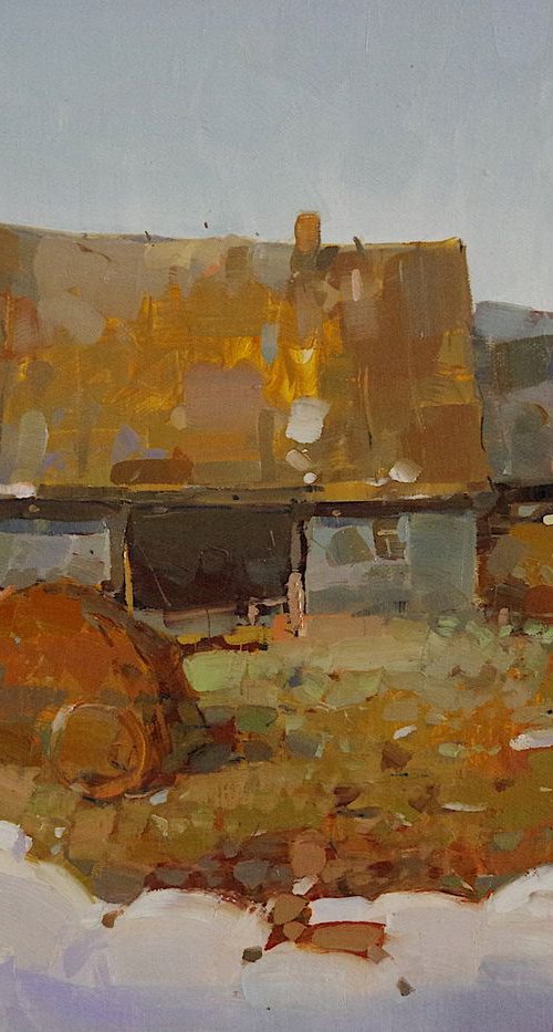 Village Yard , Landscape oil painting, One of a kind, Signed, Handmade by Vahe Yeremyan