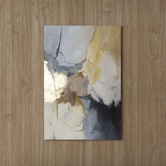 "Wild" Abstract  acrylic gray gold art
