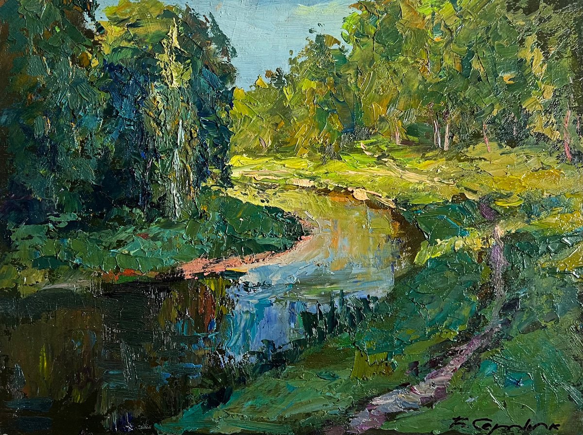 Forest Along The River By Boris Serdyuk, 13 X 10, Artwork For Sale On Artfinder