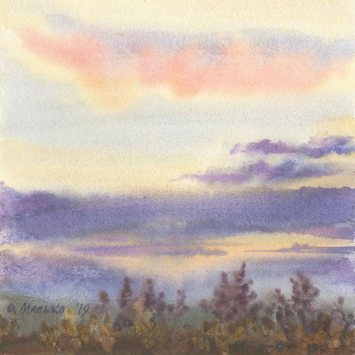 Sky 1 / Evening sky Watercolor skyscape by Olha Malko