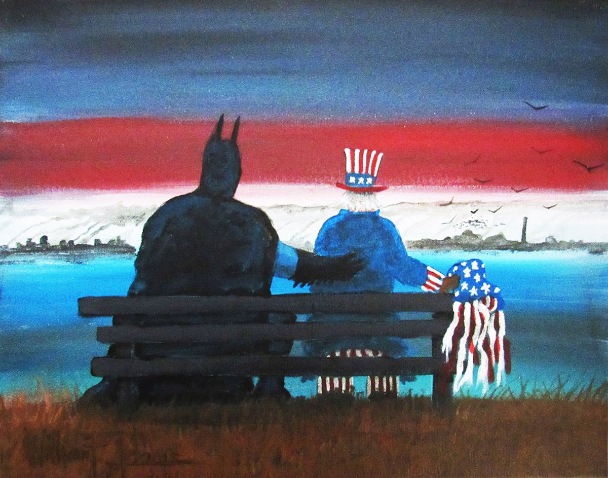 Illustrative Abstract Acrylic Painting By William F. Adams, 14 X 11", Sometimes Even Superheroes ..., Original Artwork