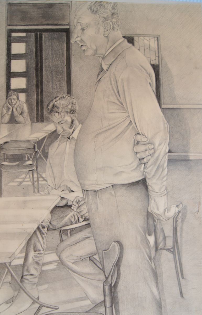 Photorealistic Portrait Pencil Drawing By Karen Wilcox, 20 X 32", Waiting, Original Artwork