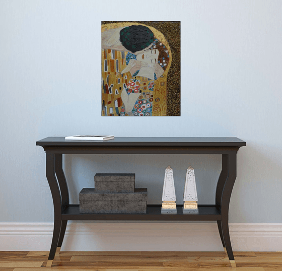 The Kiss. Abstract  Acrylic Painting and Natural Amber