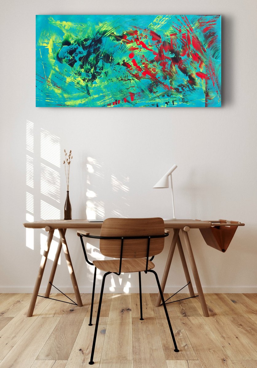 Expressive Abstract Acrylic Painting By Davide De Palma, 39 X 20, Exploitation, 100X50 Cm, Original Artwork