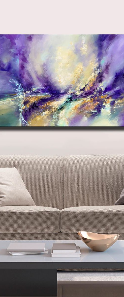 Abstract Oil Painting - Purple Wind 120 x 60 cm by Sandra Zekk