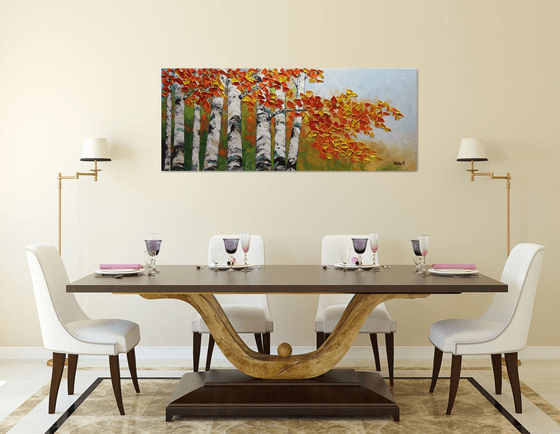 Fall Birch Forest - Textured Tree Painting