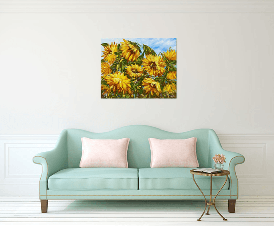 Sunflowers (100x80cm, oil painting, palette knife)