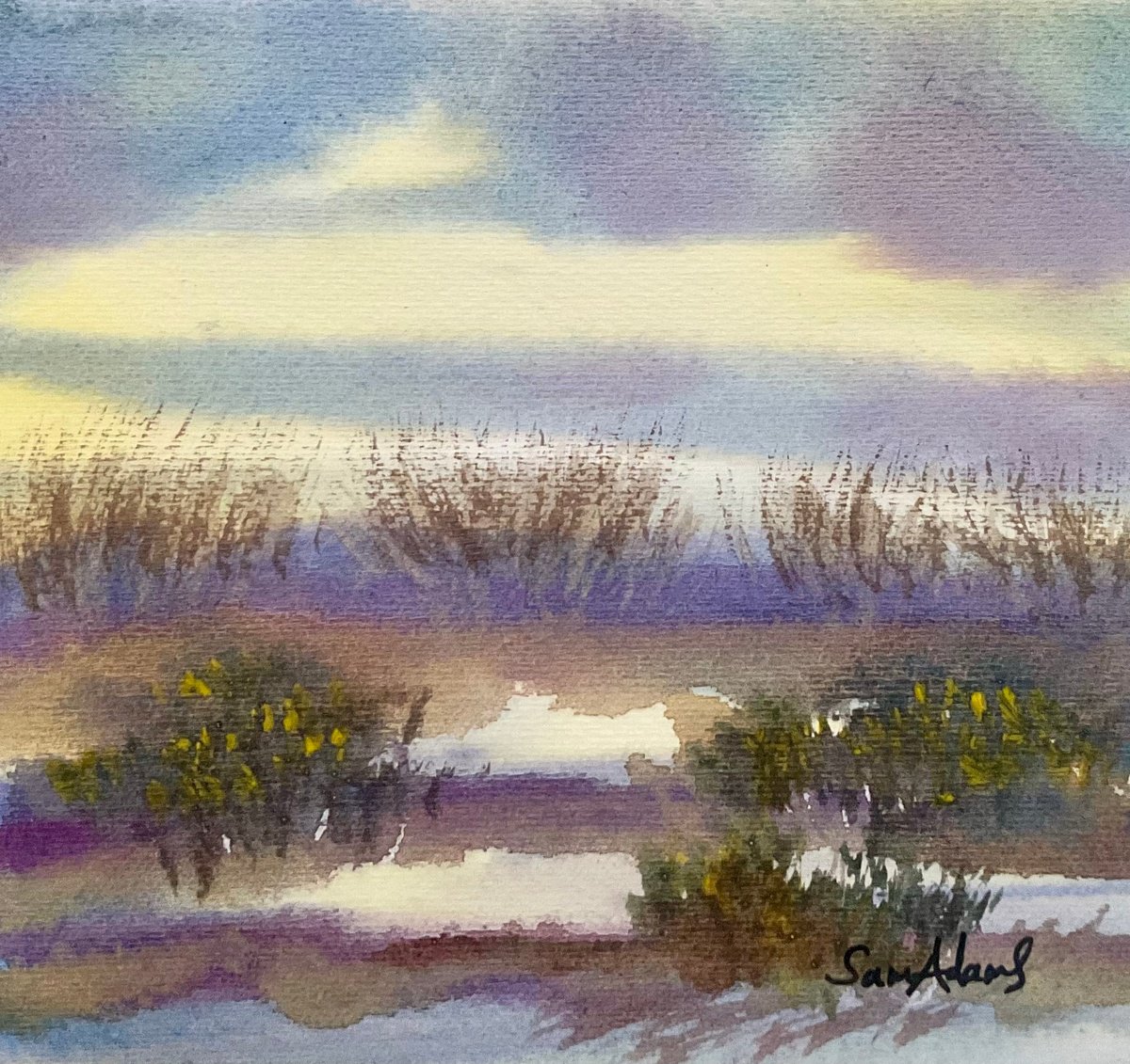 Expressive Landscape Watercolour By Samantha Adams, 6 X 6", In The Dunes At Studland, Dorset, Original Artwork