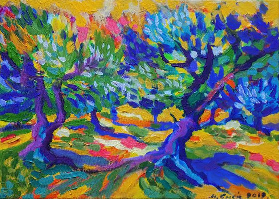 Olive grove in cadmium yellow