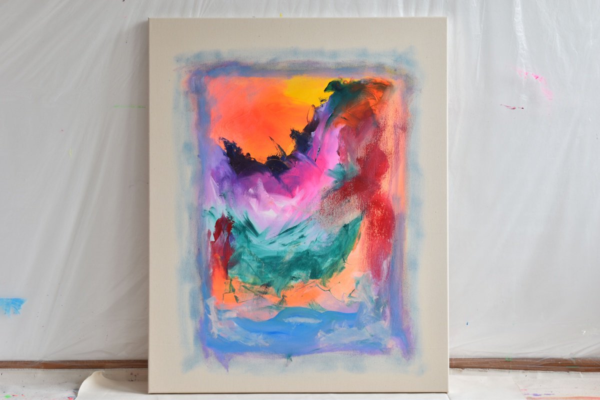 Abstract Acrylic Painting By Sebastian Merk, 31 X 39", Behind The Clouds, Original Artwork