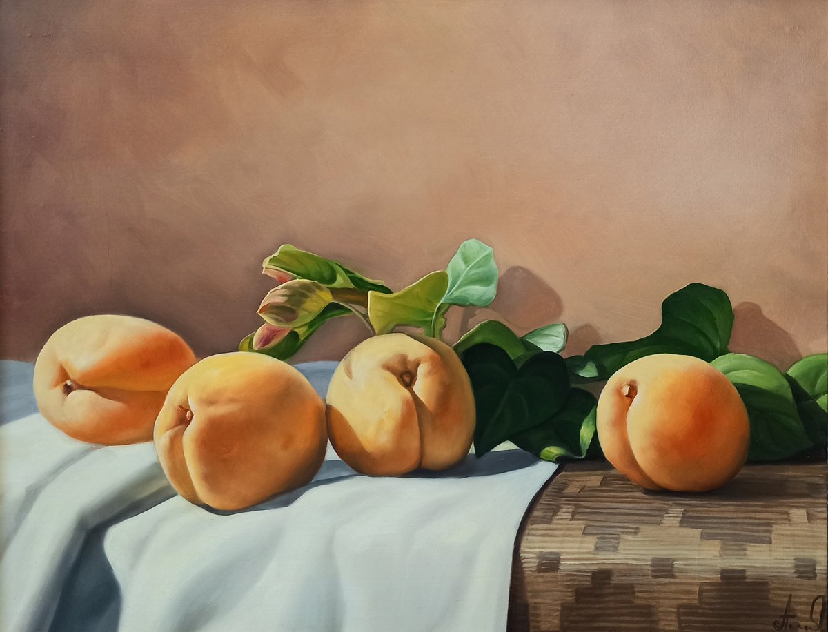 Photorealistic Still Life Oil Painting By Tamar Nazaryan, 20 X 16", Still Life With Armenian Fruit, Original Artwork