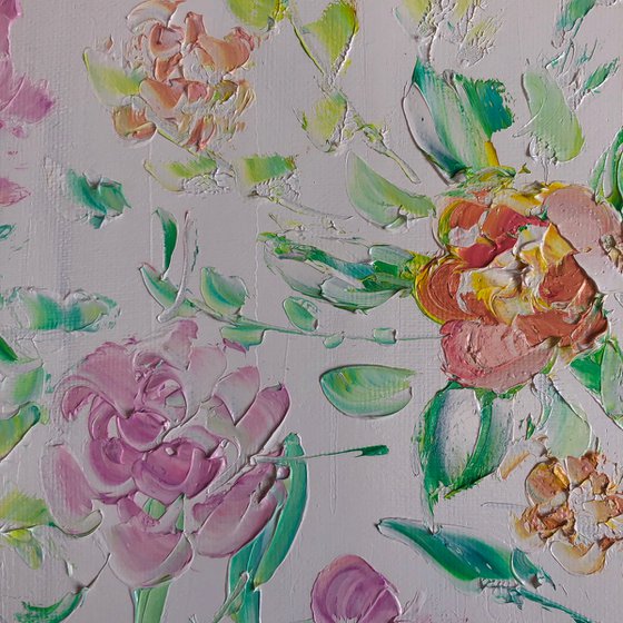 ROULETTI ROSES - Beauty of nature. Charming roses. Floral texture. Pastel palette. Provence style. Large strokes. Bush.