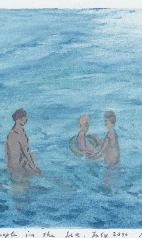 People in the Sea I, July 2016, acrylic on paper, 20 x 28,6 cm by Alenka Koderman