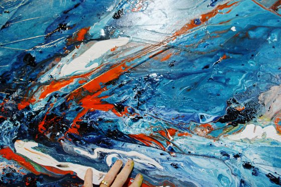 Aqua Duct 190cm x 100cm Blue Orange Abstract Art