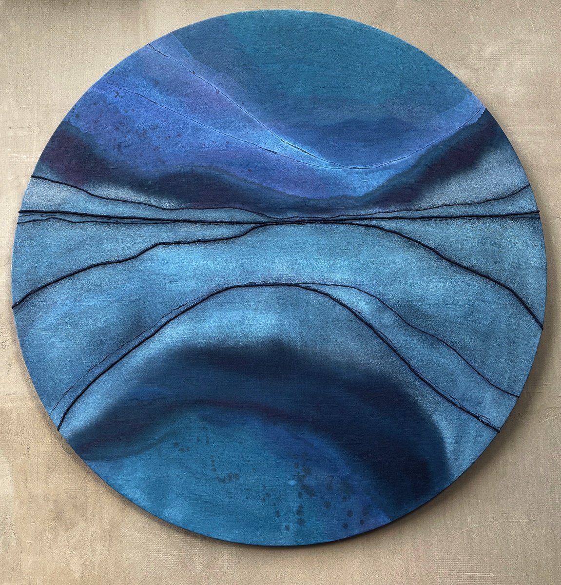 Organic Landscape Painting By Olya Tereschuk, 47 X 47", Bathing In The Moonlight, Original Artwork