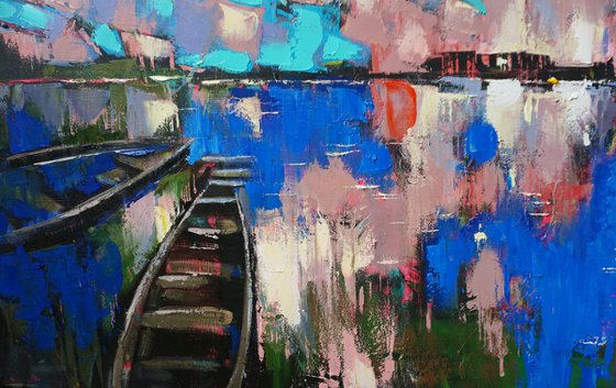 Mirror of water, boats in the clouds